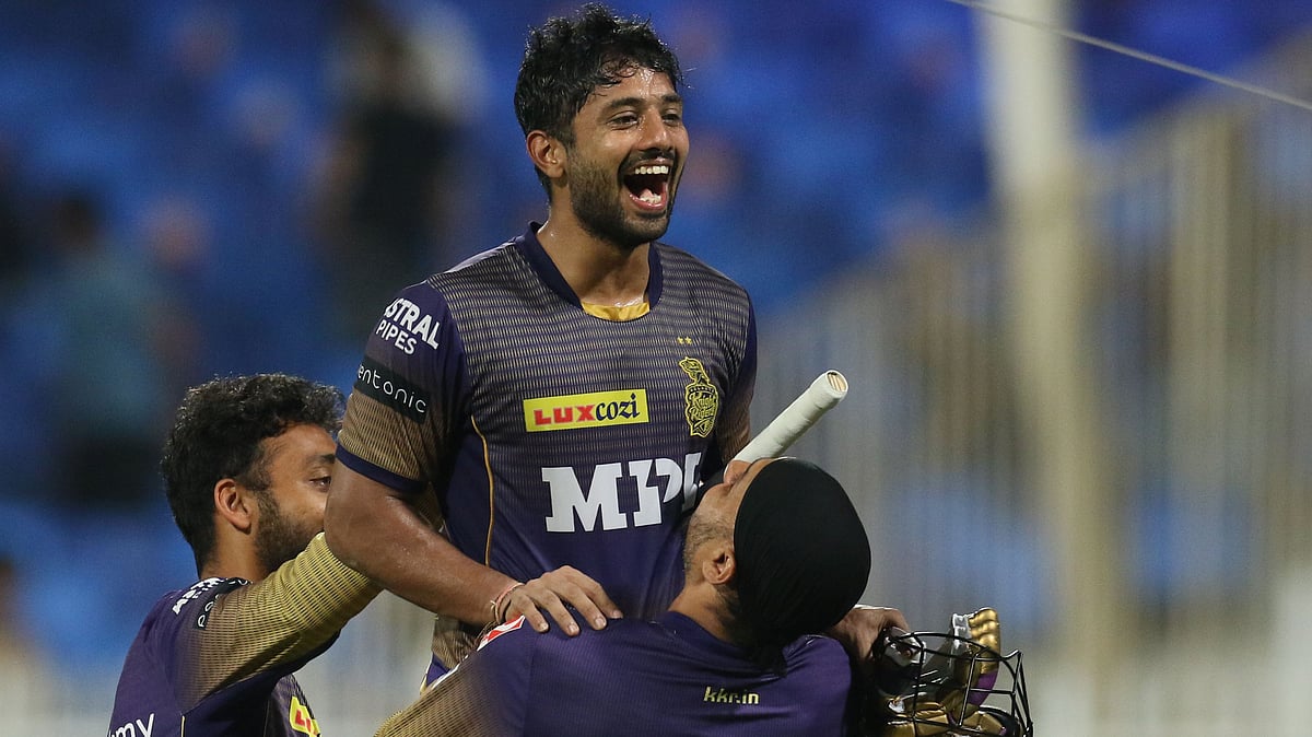 <div class="paragraphs"><p>Rahul Tripathi celebrates after hitting the winning runs&nbsp;</p></div>