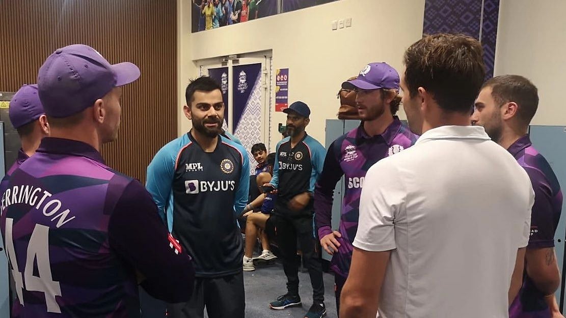 <div class="paragraphs"><p>Virat Kohli and members of the Indian team visited the Scottish dressing room after their T20 World Cup match.</p></div>
