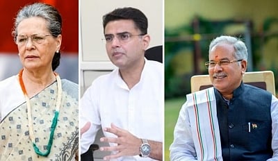 Bhupesh Baghel, Sachin Pilot and Sonia Gandhi.