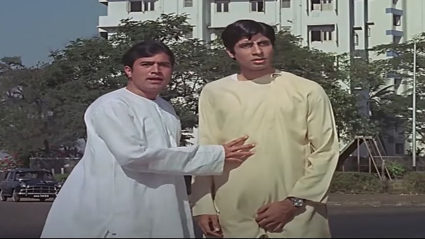 <div class="paragraphs"><p>Rajesh Khanna and Amitabh Bachchan in a still from Hrishikesh Mukherjee's&nbsp;<em>Anand.</em></p></div>