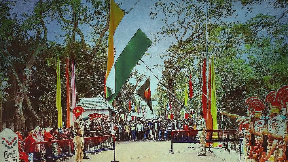<div class="paragraphs"><p>The India-Bangladesh flag lowering ceremony in Tripura.</p></div>