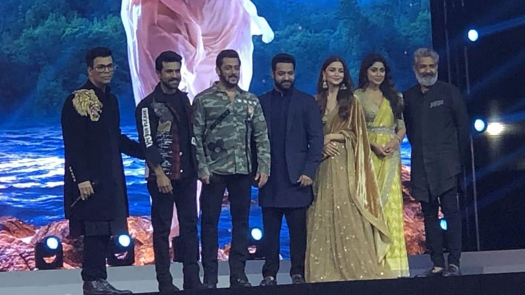 <div class="paragraphs"><p>Karan Johar, Salman Khan, SS Rajamouli, Alia Bhatt and others at an RRR event.</p></div>