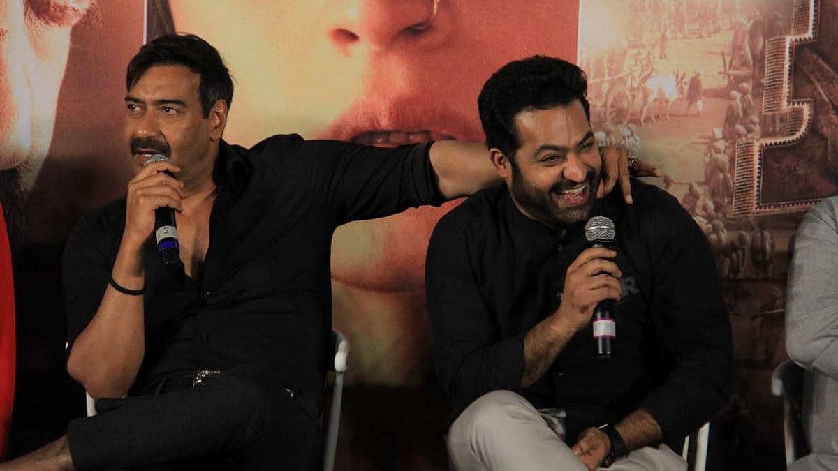 <div class="paragraphs"><p>Ajay Devgn and Jr NTR at the trailer launch of<em> RRR</em>.</p></div>