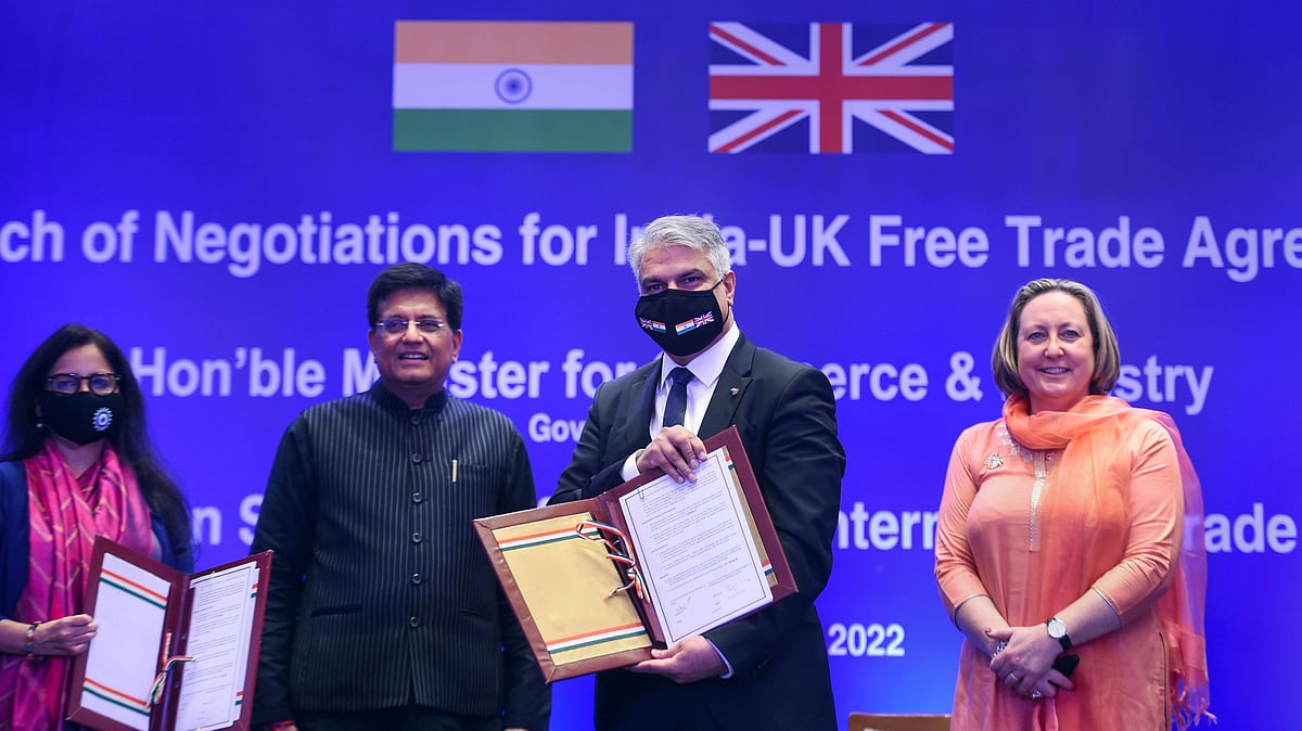 <div class="paragraphs"><p>Commerce and Industry Minister Piyush Goyal and UK's Secretary of State for International Trade Anne-Marie Trevelyan during launch of Negotiations for India-UK Free Trade Agreement, in New Delhi, Thursday, 13 January.</p></div>
