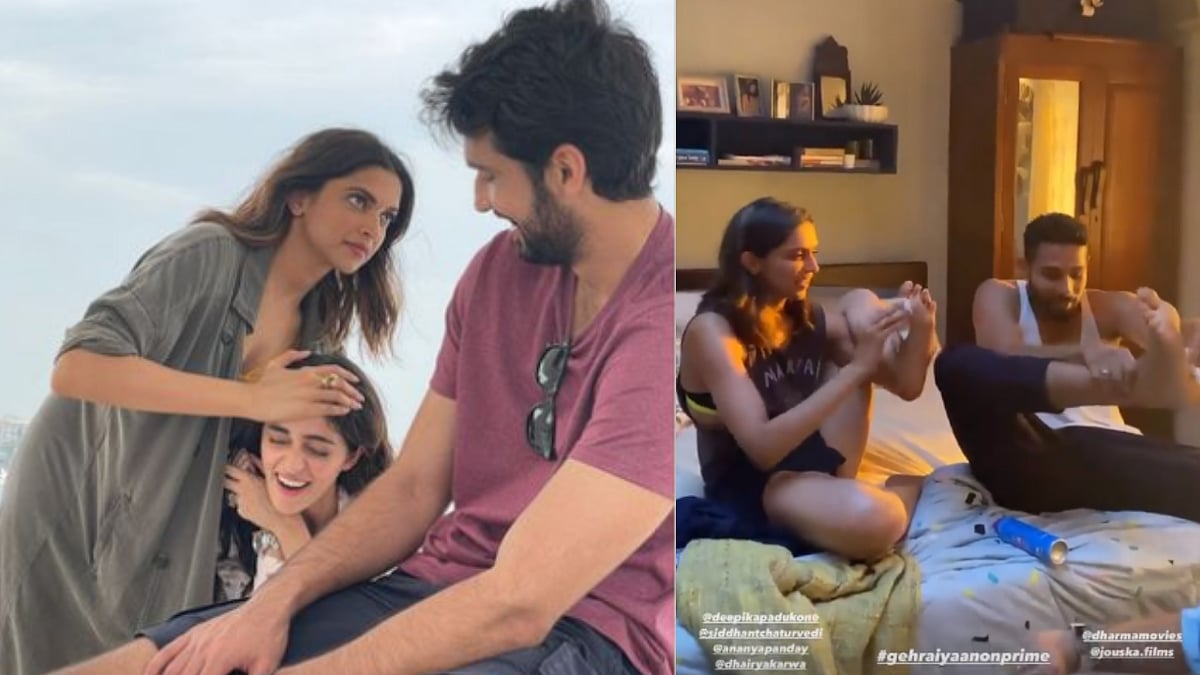 <div class="paragraphs"><p>Deepika Padukone, Siddhant Chaturvedi, Ananya Panday, and Dhairya Karwa in BTS pictures from the sets of <em>Gehraiyaan.</em></p></div>