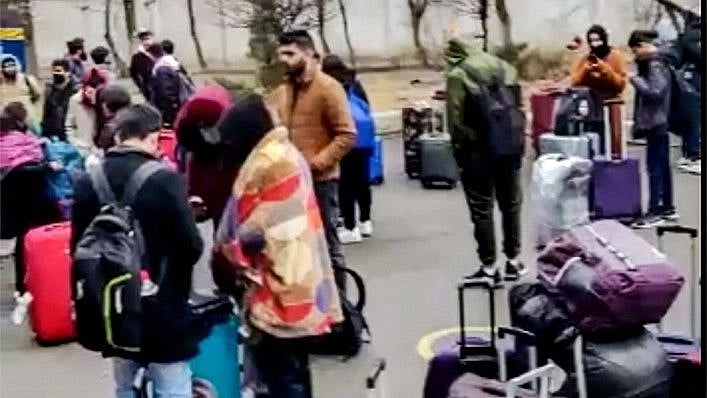 <div class="paragraphs"><p>Kyiv: Indian nationals wait for rescue and relief operations outside the embassy of India in Kyiv in Ukraine, amid Russia's military operation.</p></div>