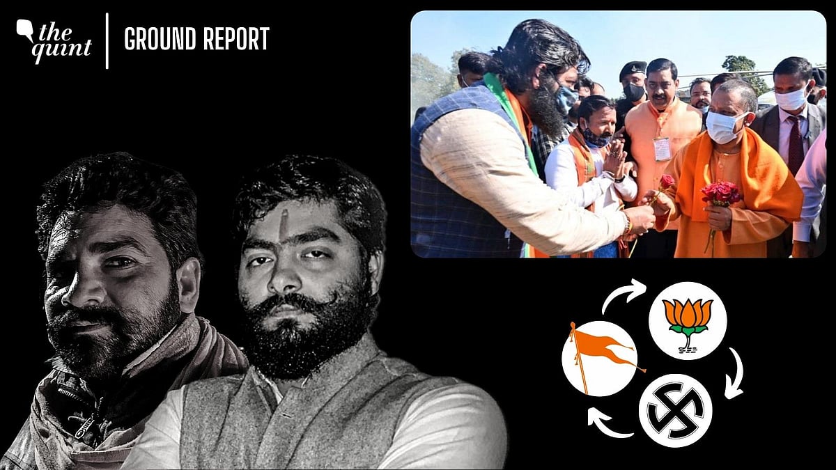 <div class="paragraphs"><p>Hindutva vigilante-turned-neta Vivek Premi greets Yogi Adityanath on the UP election campaign trail. How have vigilantes like him contributed to the BJP's poll pitch in 2022?</p></div>