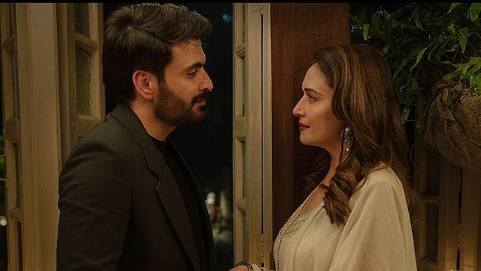 <div class="paragraphs"><p>Madhuri Dixit and Manav Kaul in a still from Netflix's <em>The Fame Game.</em></p></div>