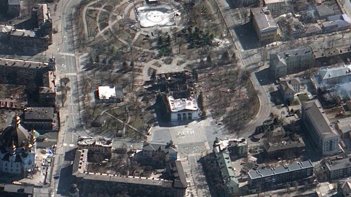 <div class="paragraphs"><p>Photo of the Donetsk Regional Drama Theatre, a site that was being used as a shelter from Russian air raids by more than a thousand people. The theatre was <a href="https://www.thequint.com/news/world/ukraine-war-hundreds-feared-trapped-in-mariupol-theatre-hit-by-russian-airstrike">bombed</a> on 17 March.</p></div>