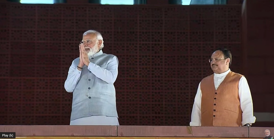 <div class="paragraphs"><p>With poll results pouring in from five states, indicating favourable results for the Bharatiya Janata Party (BJP) in all but one (Punjab), Prime Minister Narendra Modi arrived to a grand welcome at party headquarters in Delhi on Thursday, 10 March.</p></div>