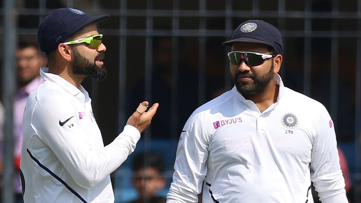 <div class="paragraphs"><p>Rohit Sharma and Virat Kohli share a light moment.</p></div>