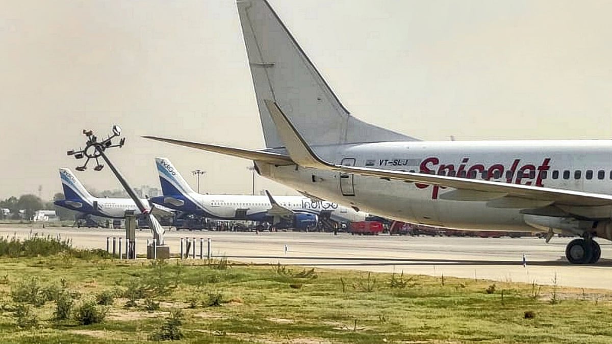 <div class="paragraphs"><p>A SpiceJet aircraft after it hit a pole on the tarmac, at IGI Airport, New Delhi.</p></div>
