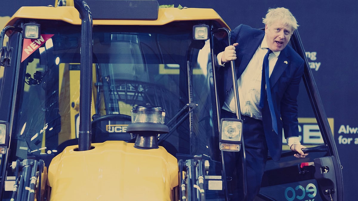 <div class="paragraphs"><p>Vadodara: British Prime Minister Boris Johnson climbs onto a JCB at the new JCB Factory in Vadodara, Gujarat, as part of his two-day trip to India on Thursday, 21 April. </p></div>