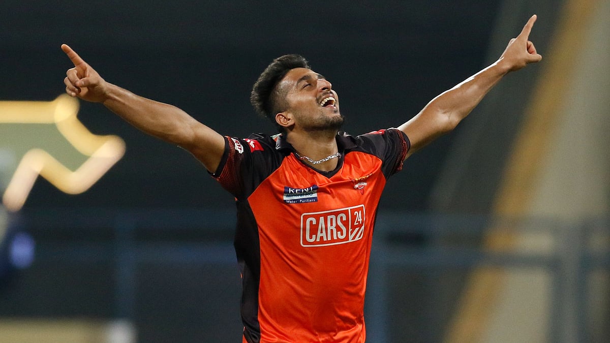 <div class="paragraphs"><p>Umran Malik celebrates a wicket against Gujarat Titans.&nbsp;</p></div>
