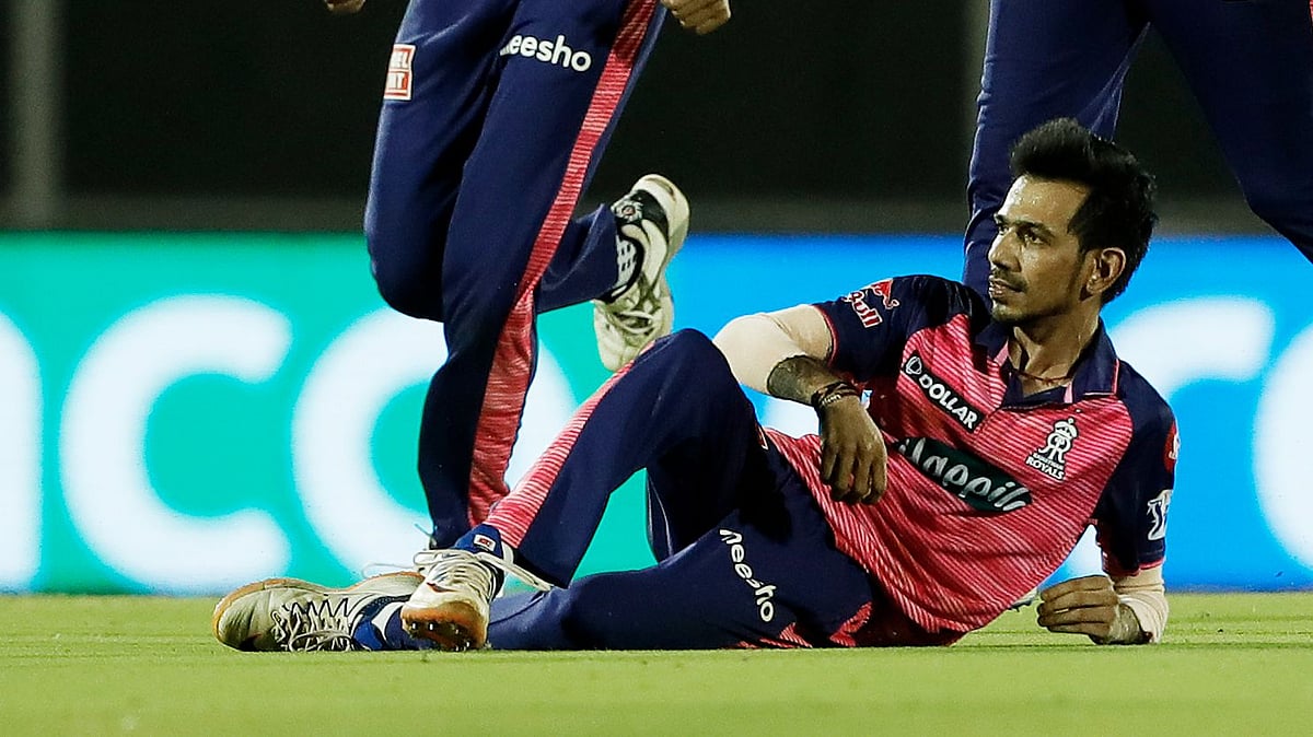 <div class="paragraphs"><p>Yuzvendra Chahal poses for the cameras after getting his hat-trick.</p></div>
