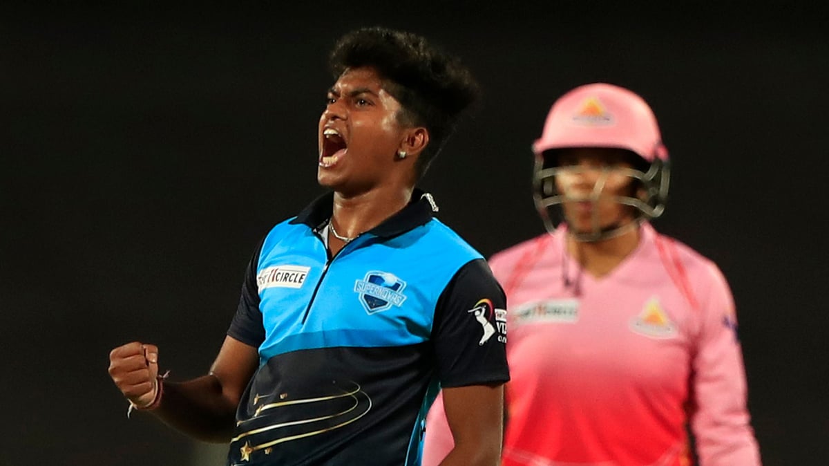 <div class="paragraphs"><p>Pooja Vastrakar celebrates the wicket of Sophia Dunkley of Trailblazers during match 1 of the My11Circle Women’s T20 Challenge.</p></div>