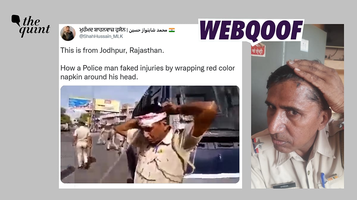 <div class="paragraphs"><p>Fact-Check: The claim states that the police personnel faked his head injury by tying a blood-stained handkerchief around his head during the Jodhpur communal clashes.</p></div>
