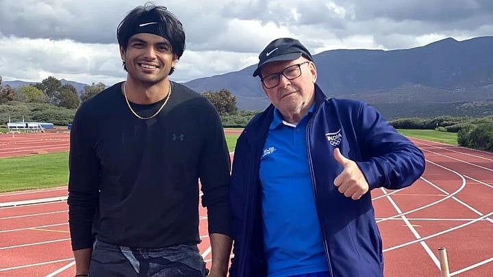 <div class="paragraphs"><p>Neeraj Chopra takes a break during training.</p></div>