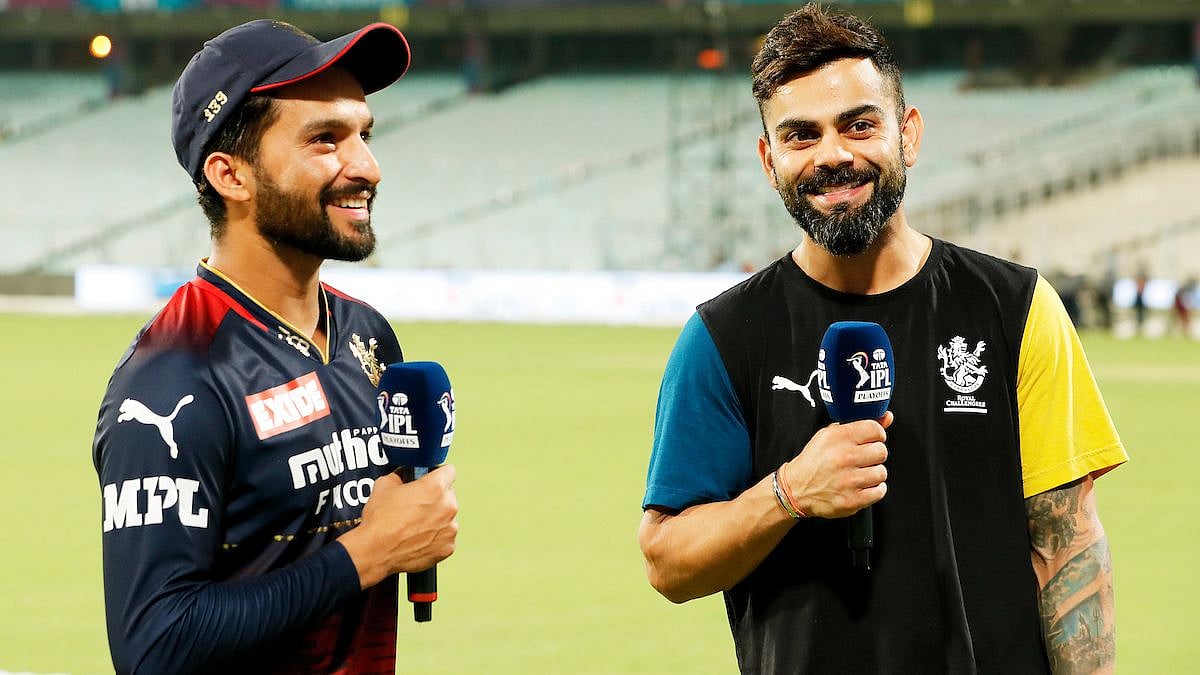 <div class="paragraphs"><p>RCB's Rajat Patidar and Virat Kohli during a post-match interview of IPL 2022.</p></div>