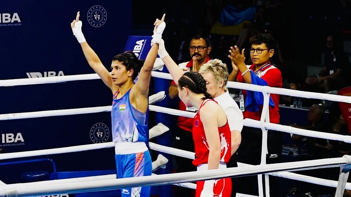 <div class="paragraphs"><p>Nikhat Zareen after winning one of her Women's World Championships match.</p></div>