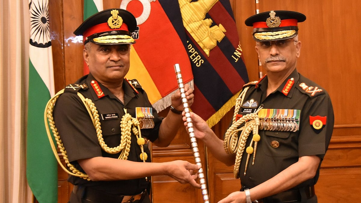 <div class="paragraphs"><p>General Manoj Pande (left) taking over as Chief of Army Staff from former Chief, General MM Naravane on Saturday, 30 April. </p></div>