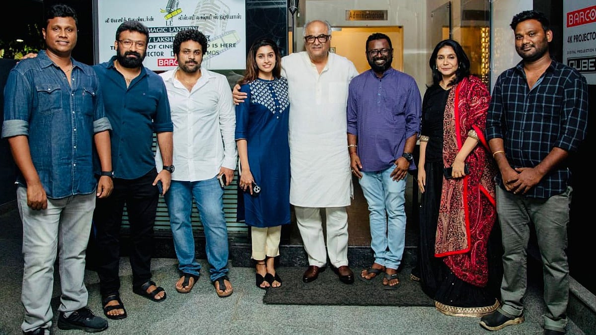 <div class="paragraphs"><p>Arun Raja Kamaraj and <em>Nenjukku Needhi </em>team with their producer Boney Kapoor </p></div>