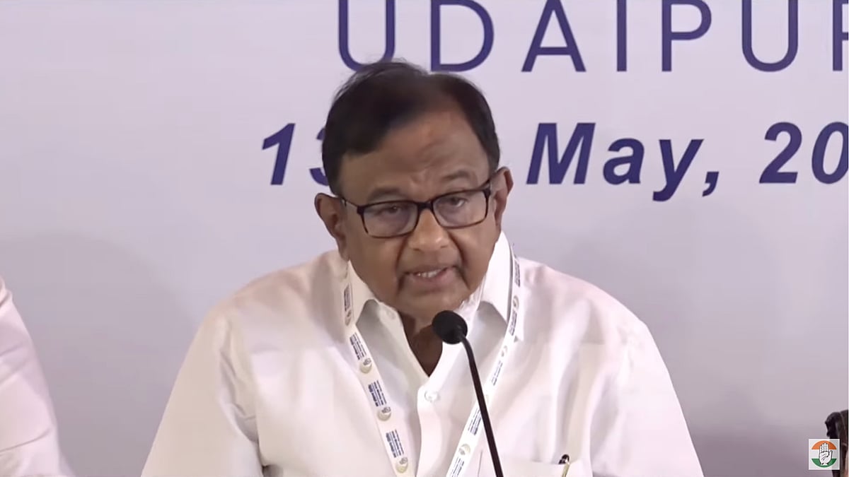 <div class="paragraphs"><p>P Chidambaram speaking at a Congress press conference at Rajasthan's Udaipur.</p></div>