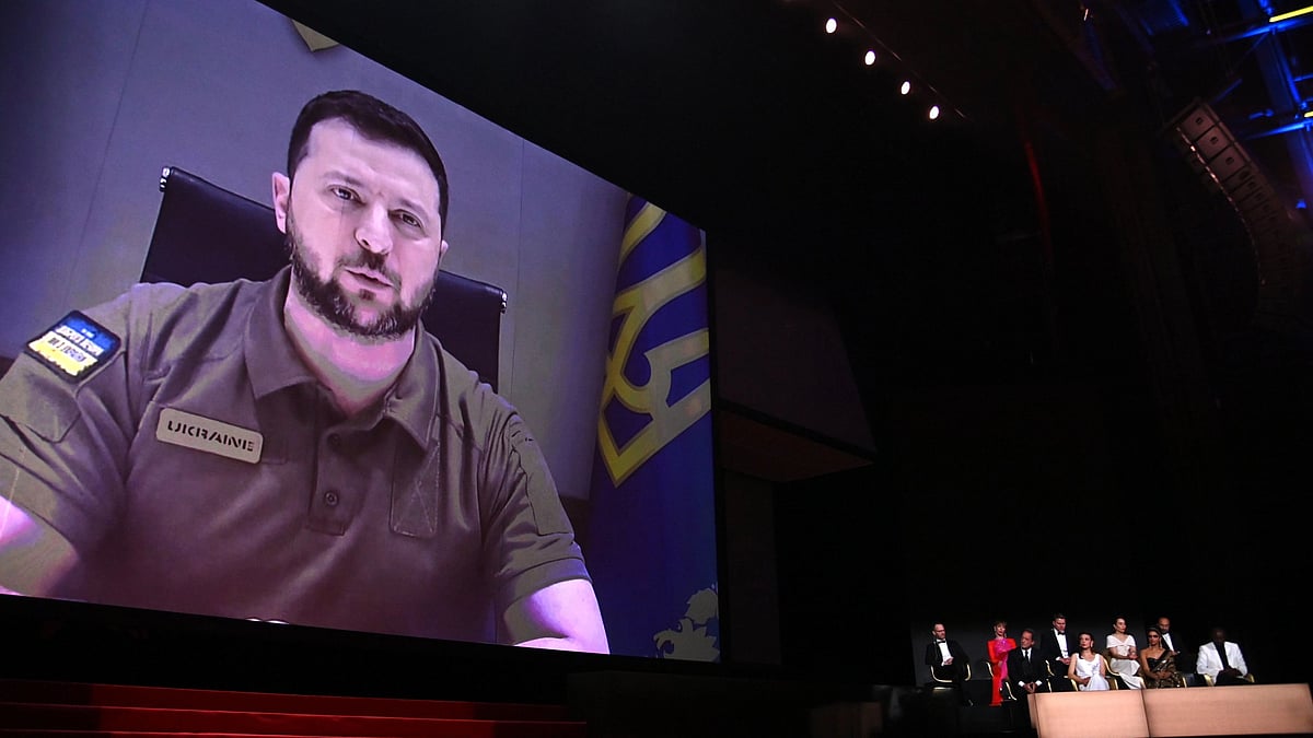 <div class="paragraphs"><p>Ukrainian President&nbsp;Volodymyr Zelenskyy at the Cannes Film Festival.</p></div>