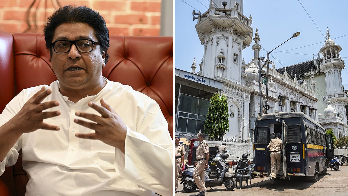<div class="paragraphs"><p>(L): Raj Thackeray addresses a press conference in Mumbai</p><p>(R): Police personnel outside the Bandra masjid in Mumbai.</p></div>