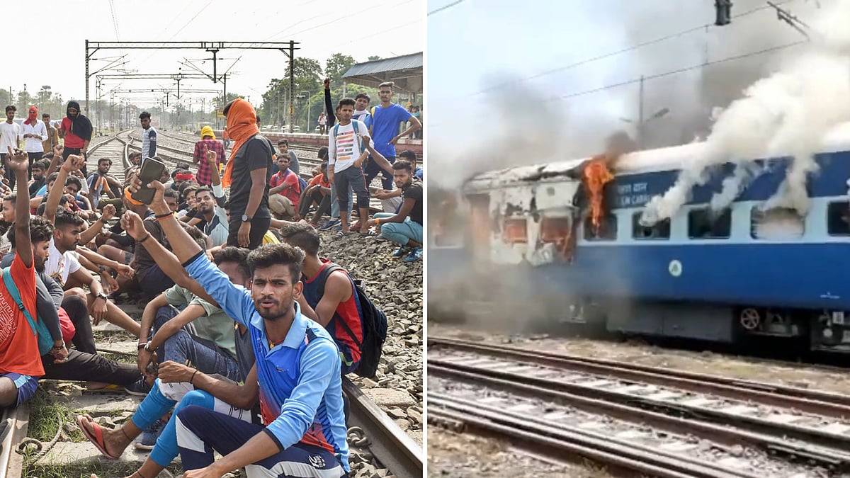 <div class="paragraphs"><p>Army aspirants continued to protest in <a href="https://www.thequint.com/topic/bihar">Bihar</a> and <a href="https://www.thequint.com/topic/uttar-pradesh">Uttar Pradesh</a> on Thursday, 16 June, over the Ministry of Defence's new <a href="https://www.thequint.com/news/india/agnipath-scheme-what-is-it-who-is-eligible-all-you-need-to-know">Agnipath scheme</a> for recruitment of youth into the armed forces.</p></div>