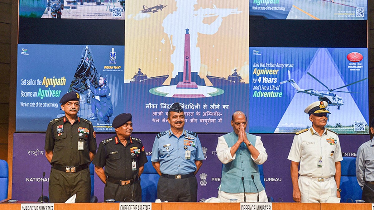 <div class="paragraphs"><p>India unveiled a new scheme called 'Agnipath' on Tuesday, 14 June, for the recruitment of soldiers in the <a href="https://www.thequint.com/topic/indian-army">Army</a>, <a href="https://www.thequint.com/topic/indian-navy">Navy</a>, and <a href="https://www.thequint.com/topic/indian-air-force">Air Force</a>, largely on a short-term contractual basis, with an aim to cut the ballooning salary and pensions bill.</p></div>