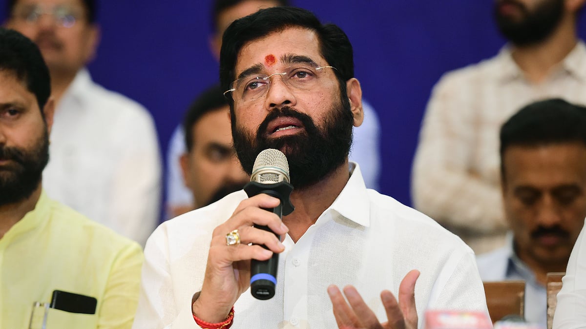 <div class="paragraphs"><p>Maharashtra CM and Shiv Sena leader Eknath Shinde addressing a press conference on Thursday.</p></div>