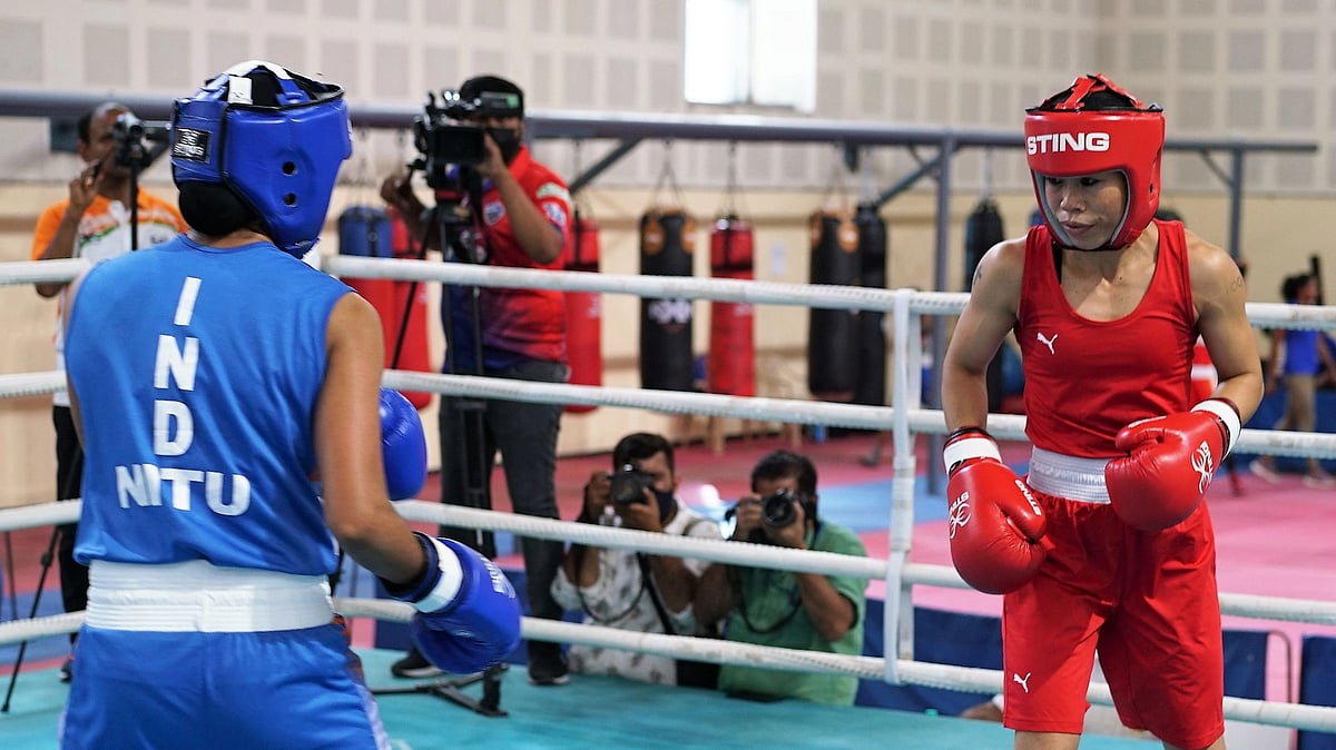 <div class="paragraphs"><p>MC Mary Kom during her 2022 CWG trial against Nitu.</p></div>