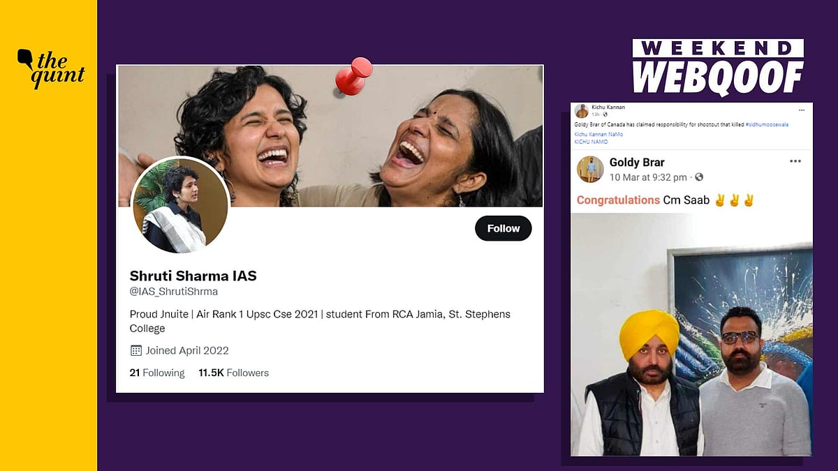 <div class="paragraphs"><p>Imposter account of Shruti Sharma and an image of businessman Goldy Brar misidentified as a gangster.</p></div>