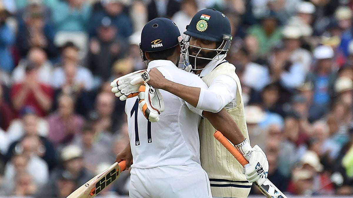 <div class="paragraphs"><p>Ravindra Jadeja and Rishabh Pant celebrate the latter's century.</p></div>