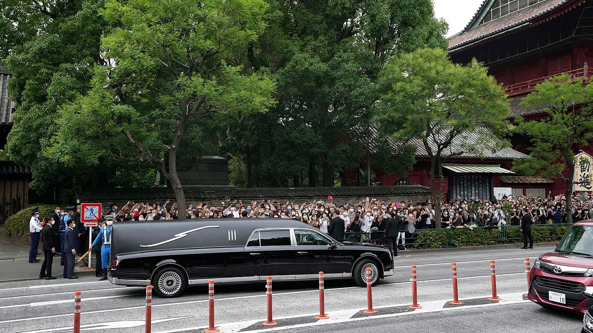 <div class="paragraphs"><p>The vehicle carrying the body of late former Japanese Prime Minister Shinzo Abe leaves Zojoji temple after his funeral in Tokyo.</p></div>