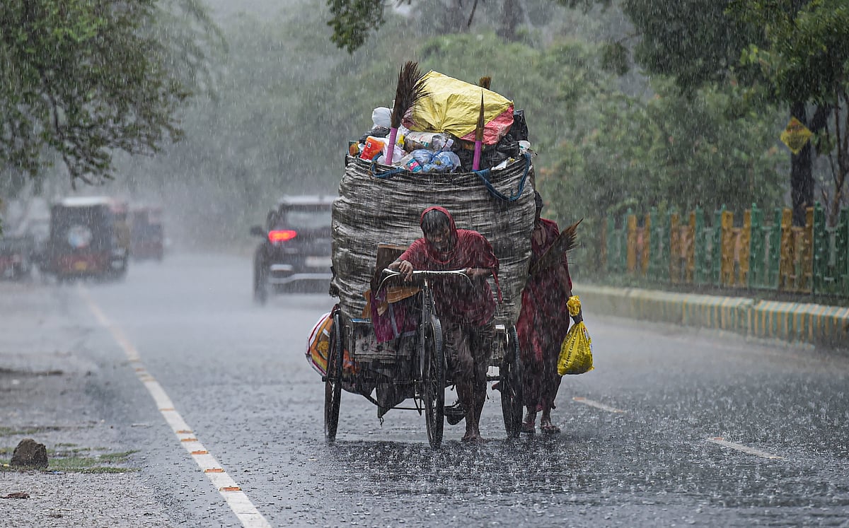 <div class="paragraphs"><p>Ghaziabad: A man carries garbage on a cart amid monsoon rains on Thursday, 30 June 2022. </p></div>