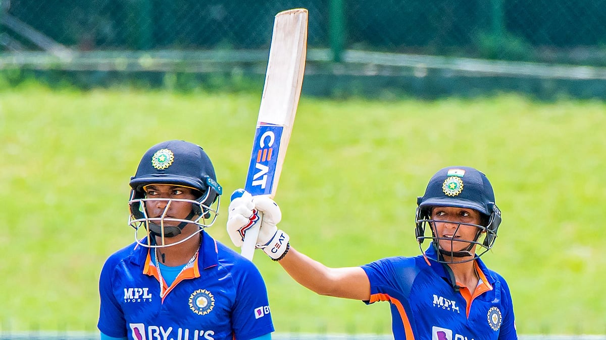 <div class="paragraphs"><p>Indian skipper Harmanpreet Kaur (right) celebrates after scoring fifty runs during the third ODI cricket match against Sri Lanka at Pallekele on Thursday.</p></div>