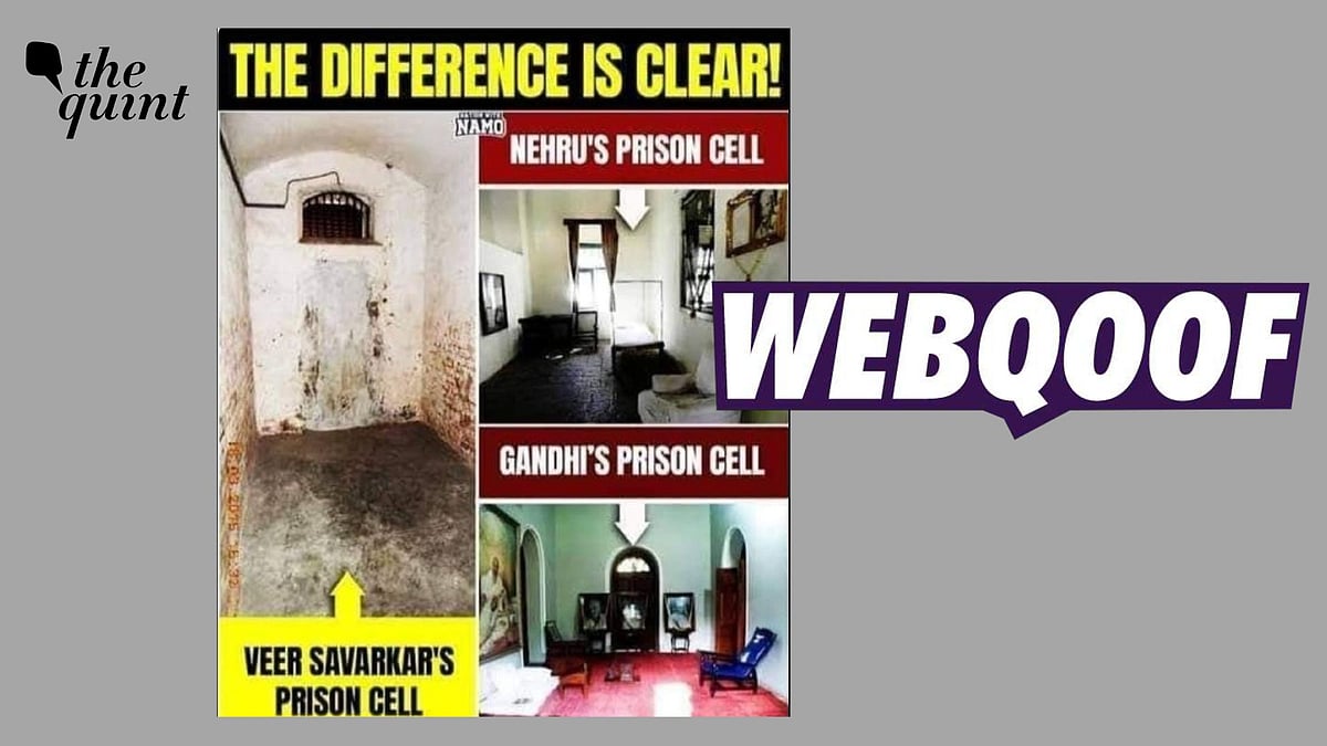 <div class="paragraphs"><p>The claim shows a comparison of the prison cells of Savarkar, Nehru, and Gandhi.</p></div>