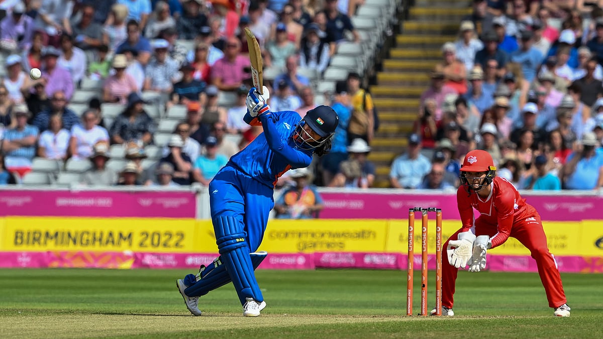 <div class="paragraphs"><p>India's Smriti Mandhana plays a shot during the women's T20 cricket semi-final match against England at the 2022 Commonwealth Games on Saturday.</p></div>