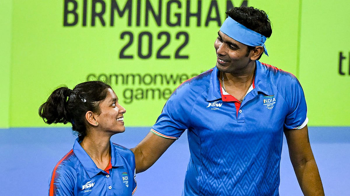 <div class="paragraphs"><p>Indian paddlers Sharath Kamal and Sreeja Akula celebrate after winning gold in mixed doubles table tennis final at the 2022 Commonwealth Games in Birmingham on Sunday. </p></div>