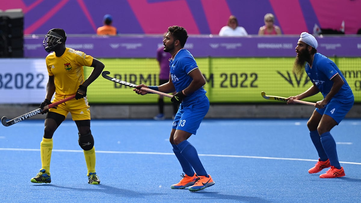 <div class="paragraphs"><p>Indian hockey player Harmanpreet Singh (centre) in action against Ghana during the Pool B men's field hockey match of the 2022 Commonwealth Games. </p></div>