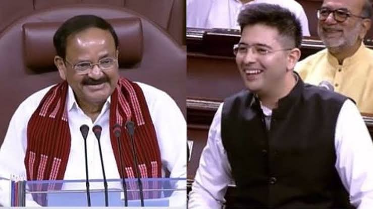 <div class="paragraphs"><p>AAP MP Raghav Chadha was giving his farewell speech to outgoing Vice President Venkaiah Naidu.</p></div>