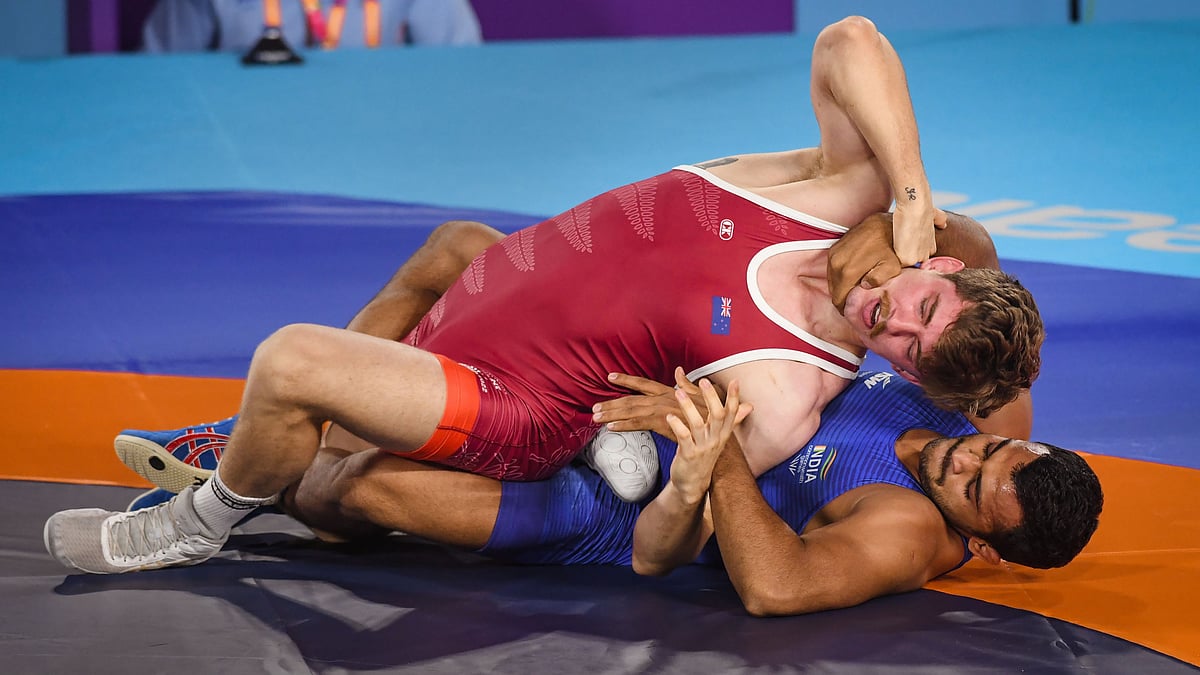 <div class="paragraphs"><p>India's Deepak Punia competes in the quarter-final of the men's freestyle 86kg category wrestling event at the 2022 Commonwealth Games on Friday. </p></div>