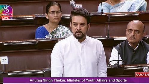 <div class="paragraphs"><p>Sports Minister Anurag Thakur in the Rajya Sabha on Wednesday, 3 August. </p></div>