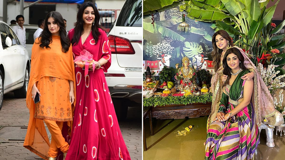 <div class="paragraphs"><p>Raveena Tandon and her family visit Shilpa Shetty's house for Ganpati <em>darshan</em>.</p></div>