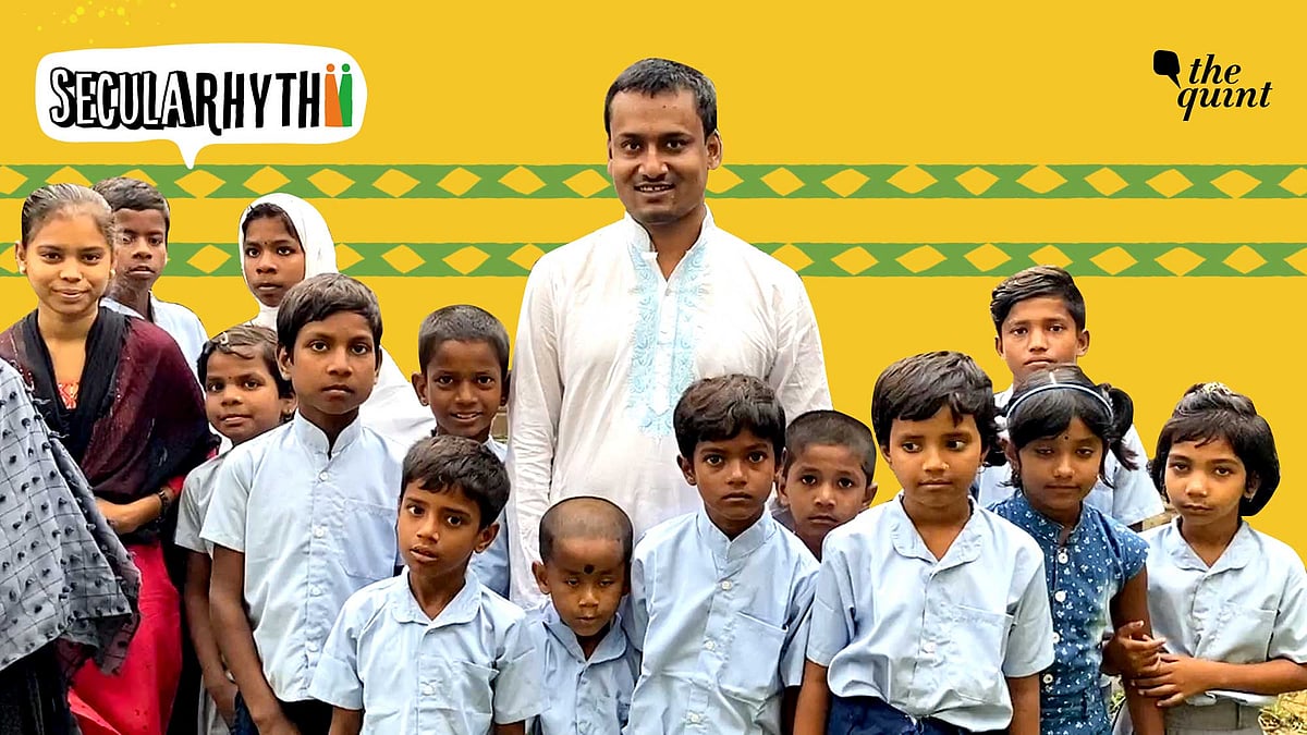 <div class="paragraphs"><p>Babar Ali with the students of Ananda Siksha Niketan.</p></div>