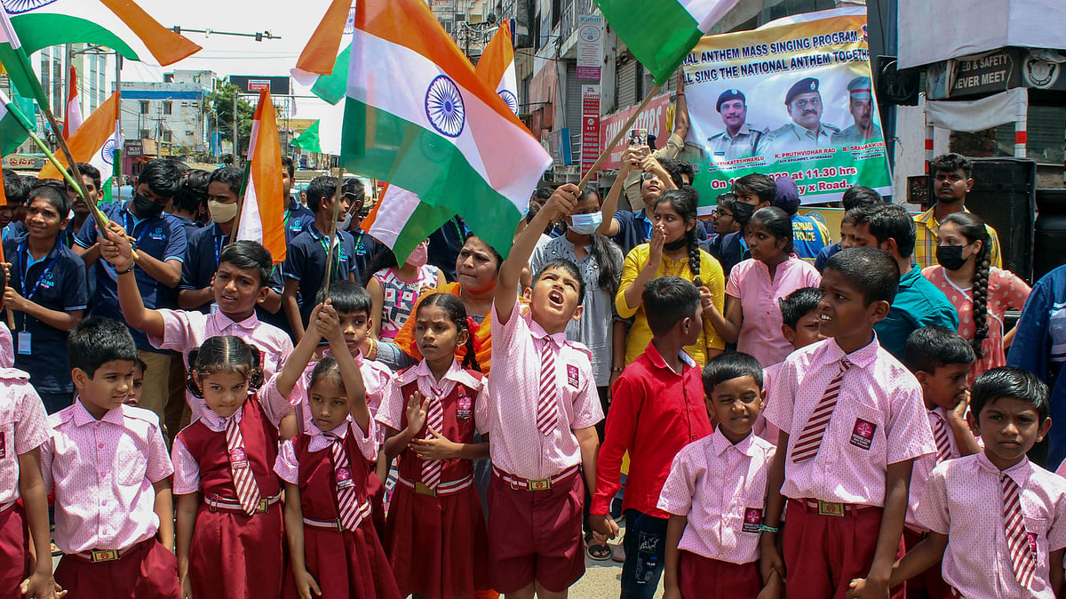 <div class="paragraphs"><p>A child dressed as one of the freedom fighters to take part in the rally had the name of V D Savarkar written on him.</p></div>