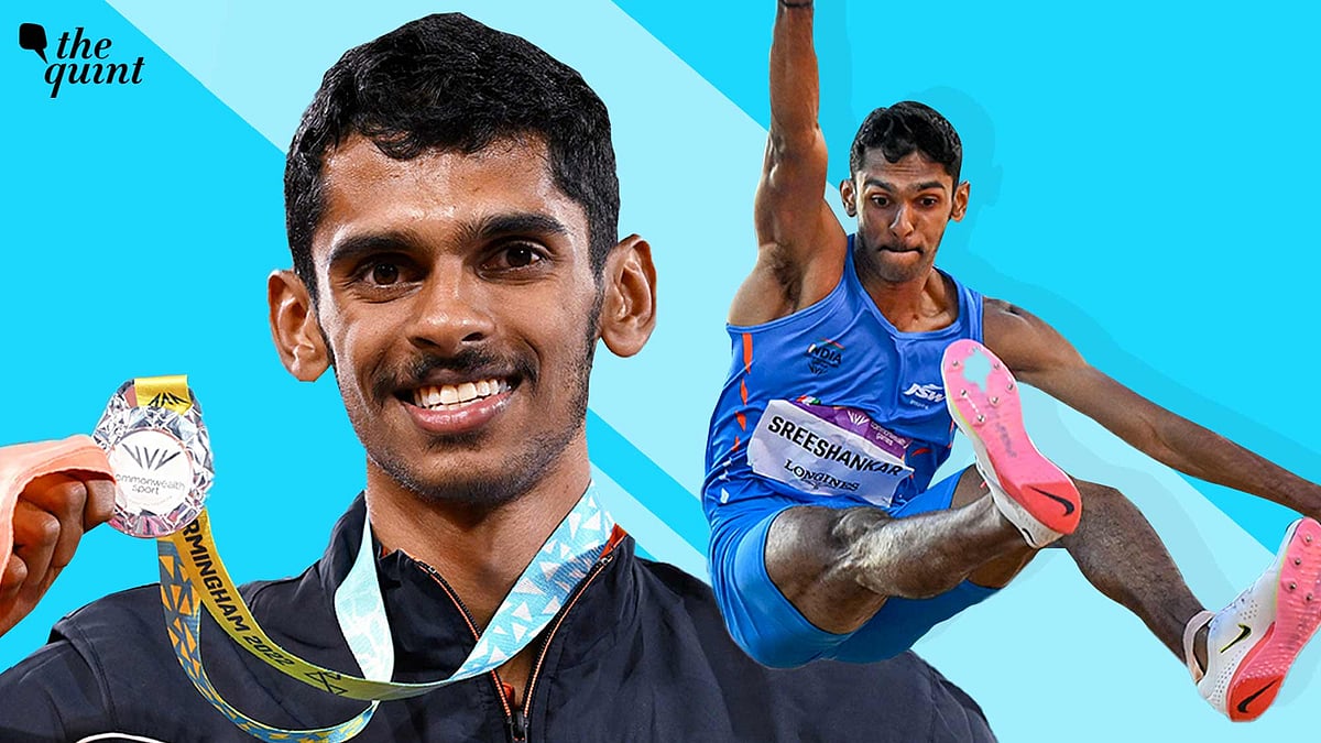 <div class="paragraphs"><p>Indias Murali Sreeshankar celebrates winning silver in the Mens Long Jump Final during the Commonwealth Games at Alexander Stadium, Birmingham, England, on Thursday, 4 August.</p></div>