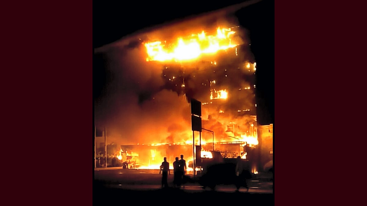<div class="paragraphs"><p>A massive fire broke out at a five-storey hotel near Jamnagar city of Gujarat on Thursday evening, 11 August.</p></div>